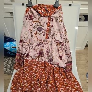 Anthropologie Floral Midi Dress in Pink and Orange